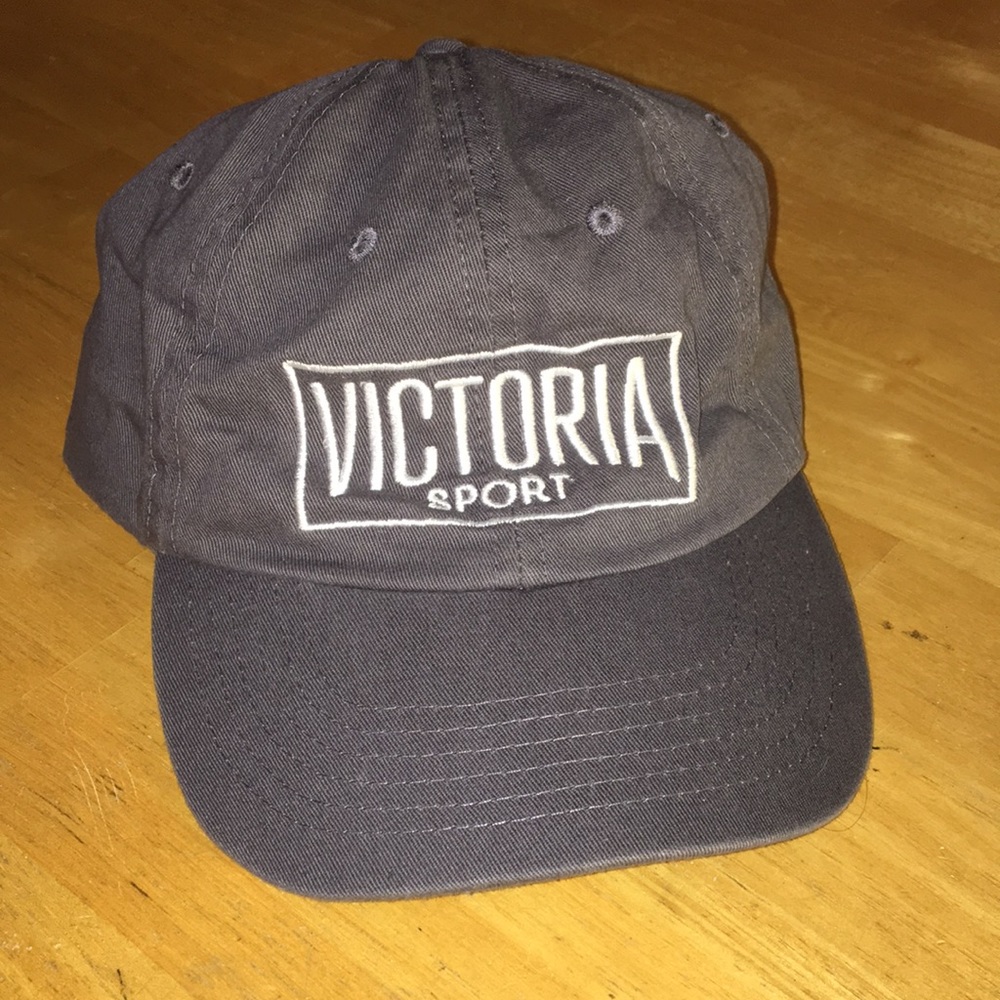 Victoria Sport gray 6 panel hat with adjustable back strap baseball style cap